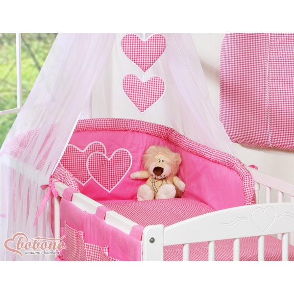Set Biancheria da Letto con Baldacchino e Paracolpi 11 parti Rosa a Scacchi per Ragazze
