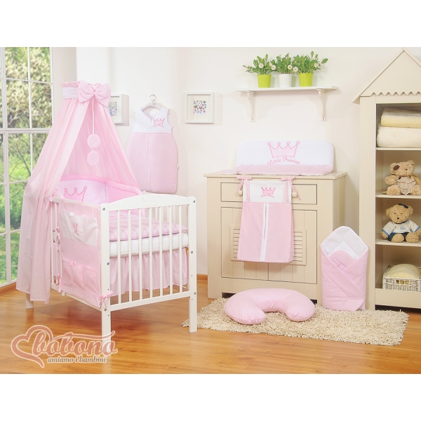 Set Biancheria da Letto con Baldacchino e Paracolpi 11 parti Rosa Little Prince/Princess
