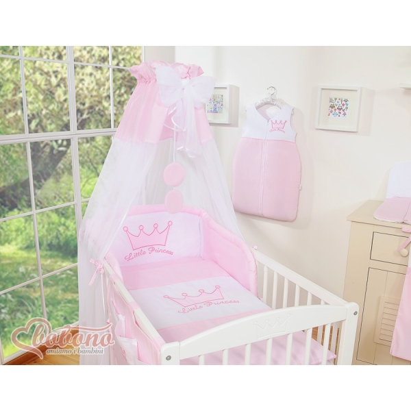 Set Biancheria da Letto con Baldacchino e Paracolpi 11 parti Rosa Little Prince/Princess