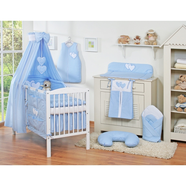 Set Biancheria da Letto con Baldacchino e Sacco Nanna 11 parti Blu Cuori