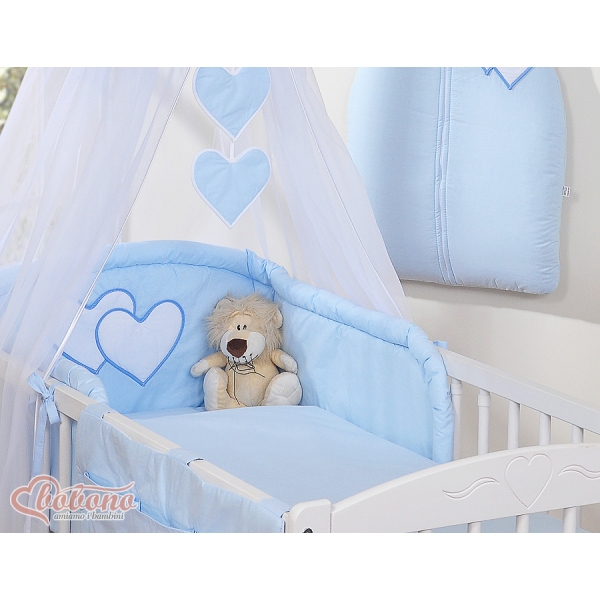 Set Biancheria da Letto con Baldacchino e Sacco Nanna 11 parti Blu Cuori