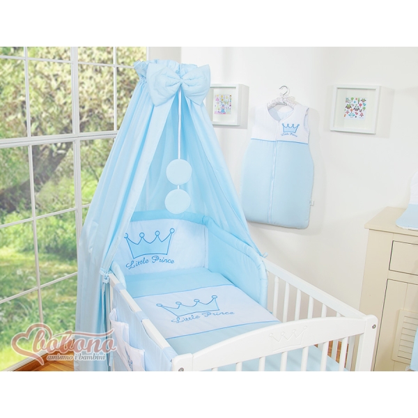 Set Biancheria da Letto con Baldacchino e Sacco Nanna 11 parti Blu Little Prince/Princess