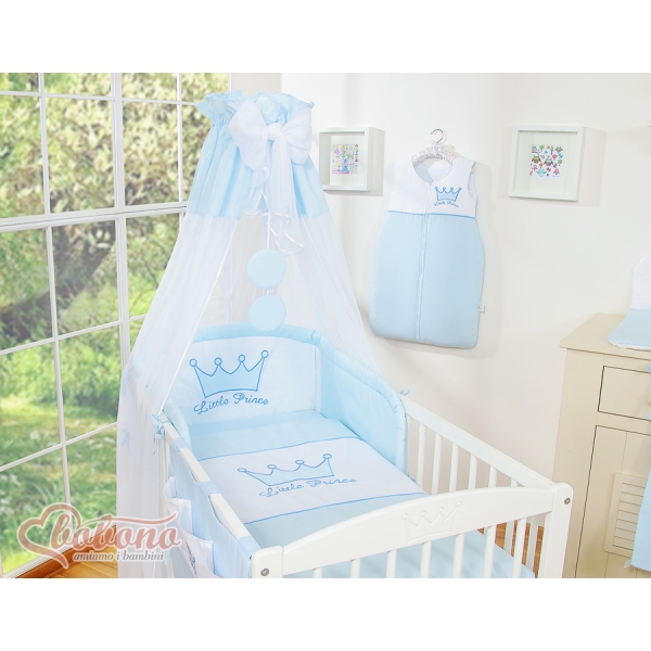 Set Biancheria da Letto con Baldacchino e Sacco Nanna 11 parti Blu Little Prince/Princess