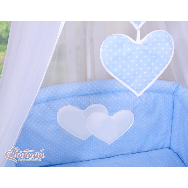 Set Biancheria da Letto con Baldacchino e Sacco Nanna 11 parti Blu Pois Bianchi Cuori