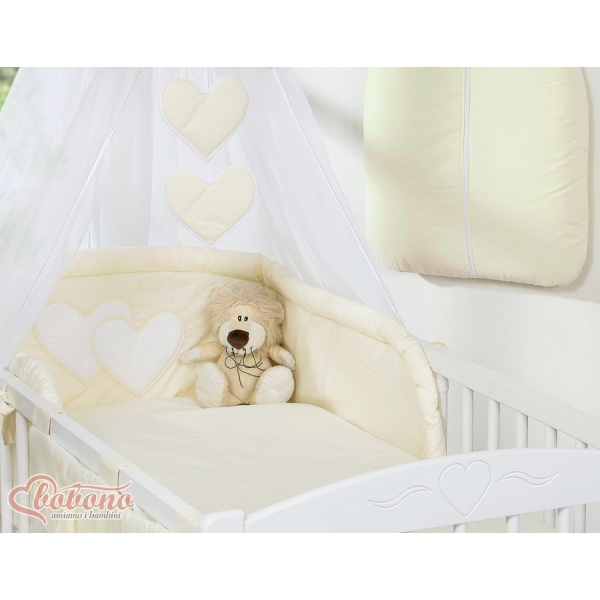 Set Biancheria da Letto con Baldacchino e Sacco Nanna 11 parti Creme Cuori
