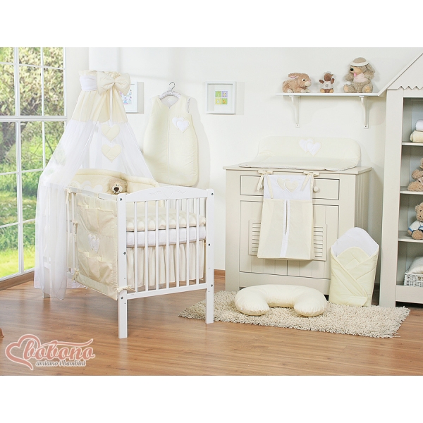 Set Biancheria da Letto con Baldacchino e Sacco Nanna 11 parti Creme Cuori