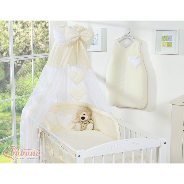 Set Biancheria da Letto con Baldacchino e Sacco Nanna 11 parti Creme Cuori