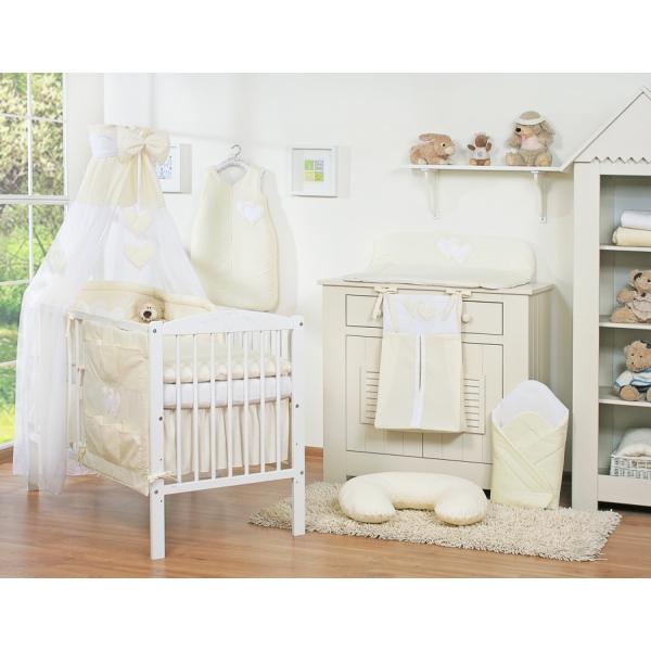 Set Biancheria da Letto con Baldacchino e Sacco Nanna 11 parti Creme Cuori