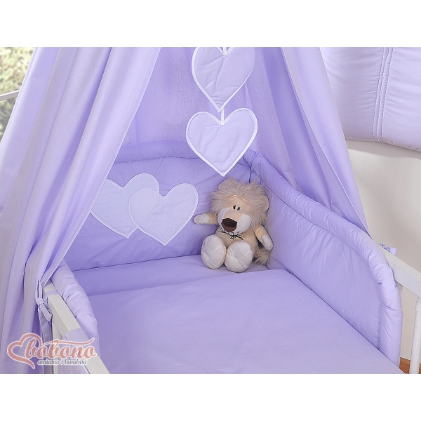 Set Biancheria da Letto con Baldacchino e Sacco Nanna 11 parti Lilla Cuori