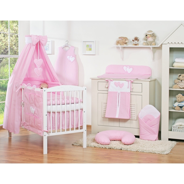 Set Biancheria da Letto con Baldacchino e Sacco Nanna 11 parti Rosa Cuori