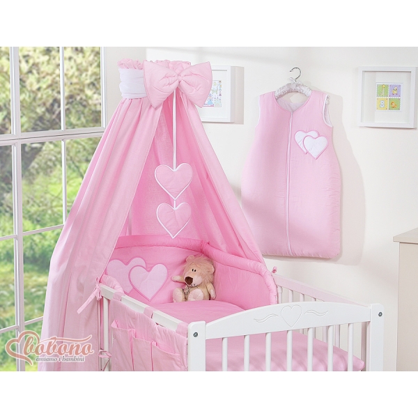Set Biancheria da Letto con Baldacchino e Sacco Nanna 11 parti Rosa Cuori