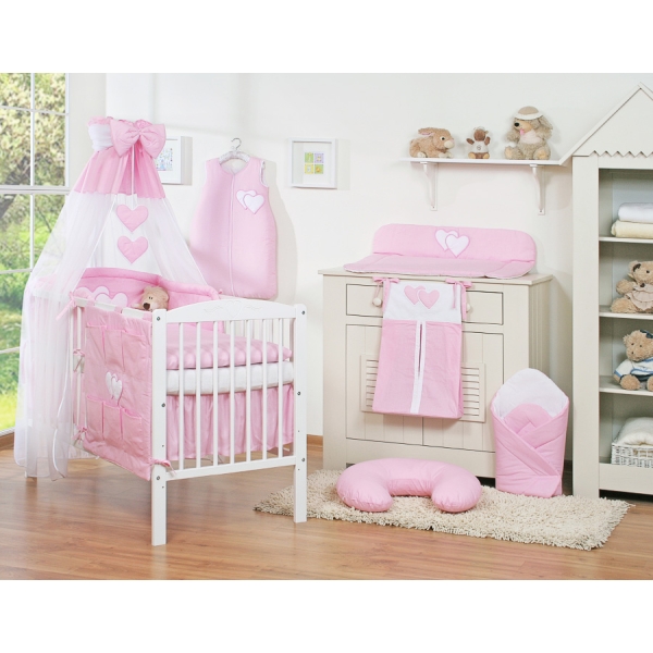 Set Biancheria da Letto con Baldacchino e Sacco Nanna 11 parti Rosa Cuori