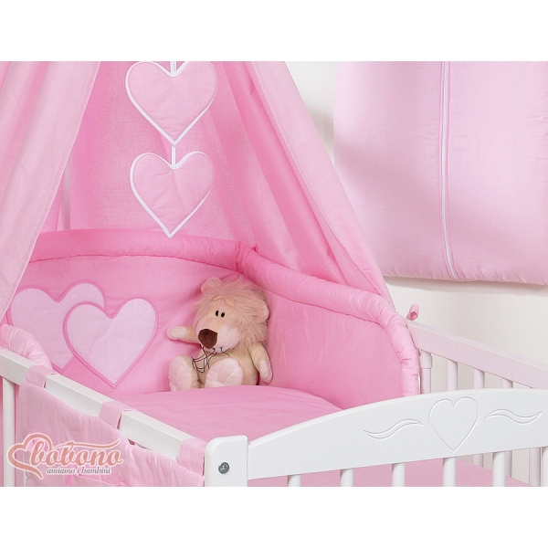 Set Biancheria da Letto con Baldacchino e Sacco Nanna 11 parti Rosa Cuori