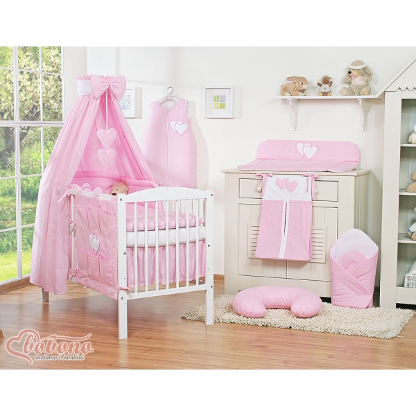 Set Biancheria da Letto con Baldacchino e Sacco Nanna 11 parti Rosa Cuori