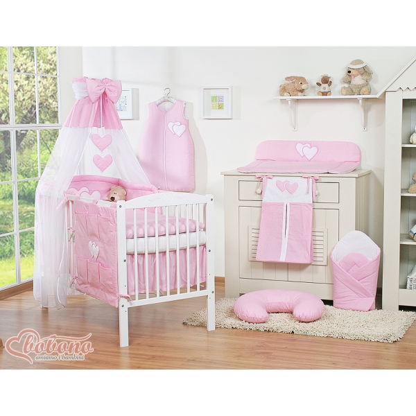 Set Biancheria da Letto con Baldacchino e Sacco Nanna 11 parti Rosa Cuori