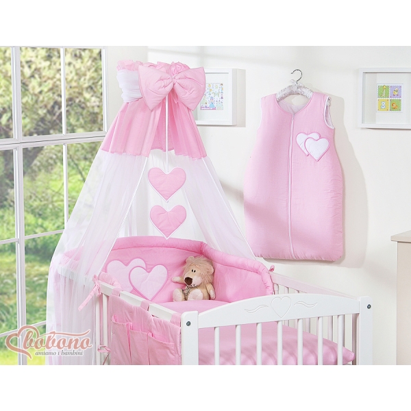 Set Biancheria da Letto con Baldacchino e Sacco Nanna 11 parti Rosa Cuori