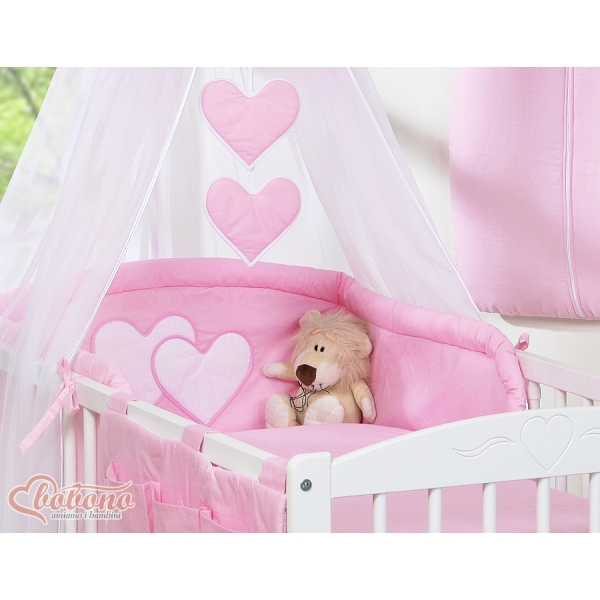 Set Biancheria da Letto con Baldacchino e Sacco Nanna 11 parti Rosa Cuori