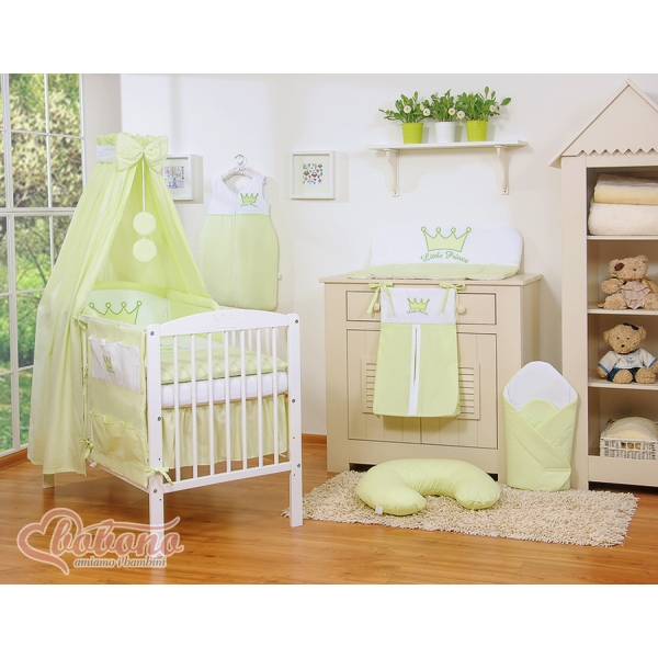 Set Biancheria da Letto con Baldacchino e Sacco Nanna 11 parti Verde Little Prince/Princess