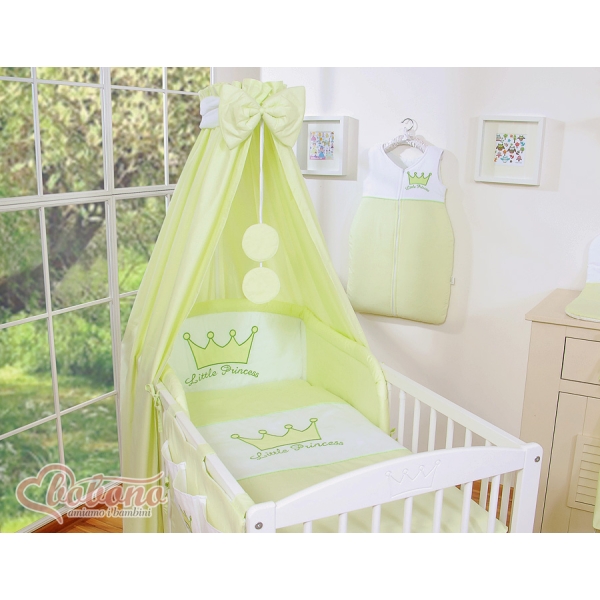 Set Biancheria da Letto con Baldacchino e Sacco Nanna 11 parti Verde Little Prince/Princess
