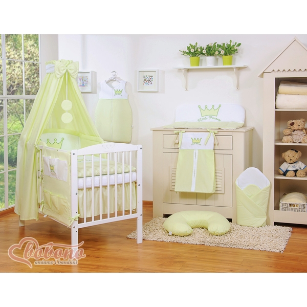 Set Biancheria da Letto con Baldacchino e Sacco Nanna 11 parti Verde Little Prince/Princess