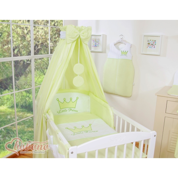 Set Biancheria da Letto con Baldacchino e Sacco Nanna 11 parti Verde Little Prince/Princess