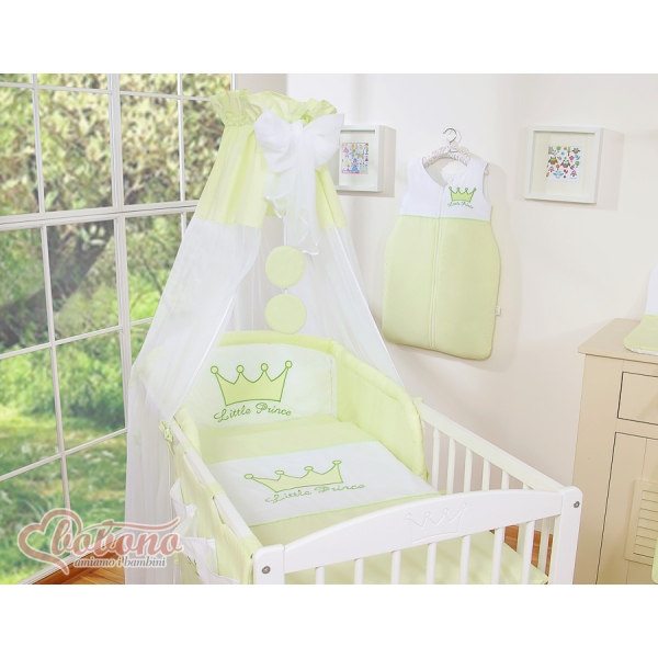 Set Biancheria da Letto con Baldacchino e Sacco Nanna 11 parti Verde Little Prince/Princess