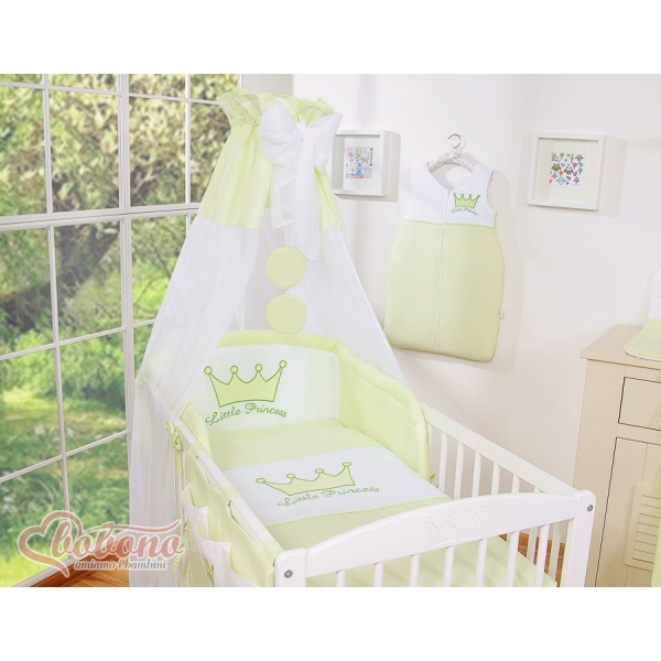 Set Biancheria da Letto con Baldacchino e Sacco Nanna 11 parti Verde Little Prince/Princess