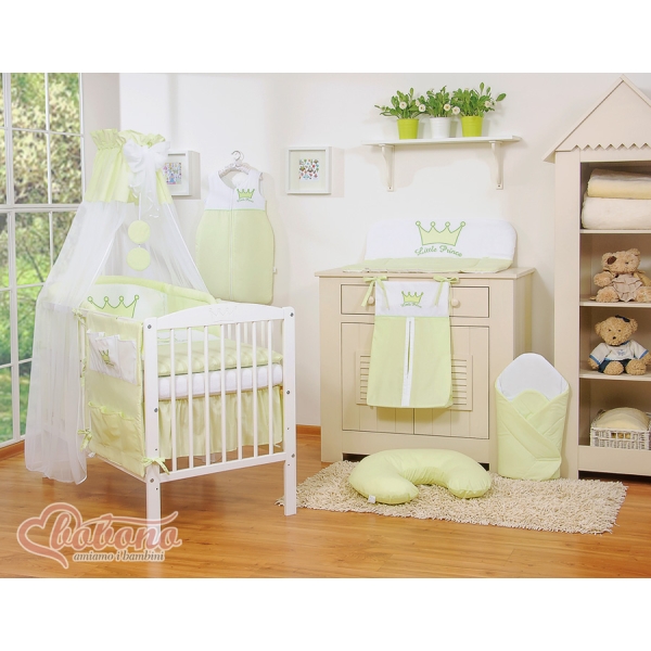 Set Biancheria da Letto con Baldacchino e Sacco Nanna 11 parti Verde Little Prince/Princess