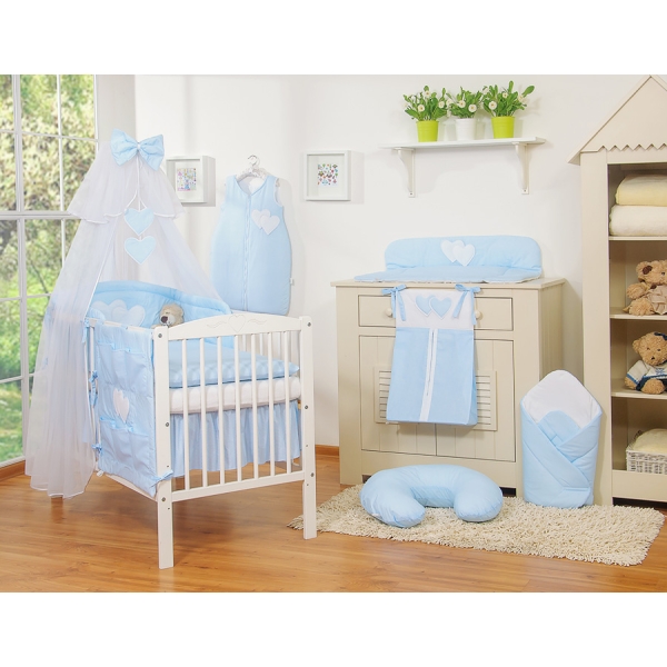 Set Biancheria da Letto con Zanzariera 5 parti Blu a Strisce Cuori
