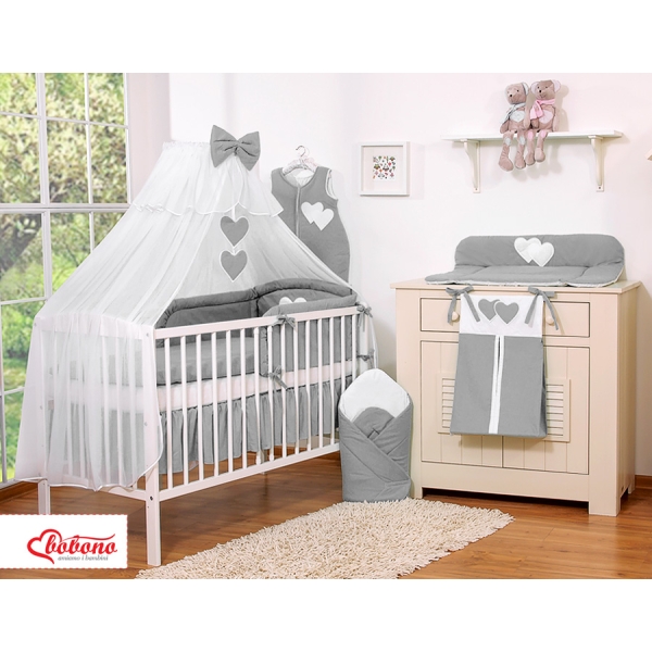 Set Biancheria da Letto con Zanzariera e Paracolpi 11 parti Antracite Cuori