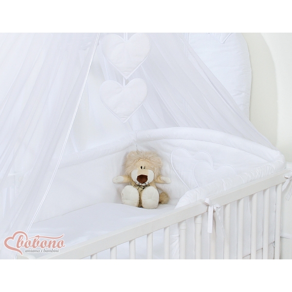 Set Biancheria da Letto con Zanzariera e Paracolpi 11 parti Bianca Cuori