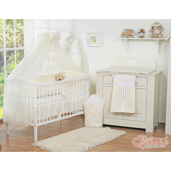 Set Biancheria da Letto con Zanzariera e Paracolpi 11 parti Creme Cuori