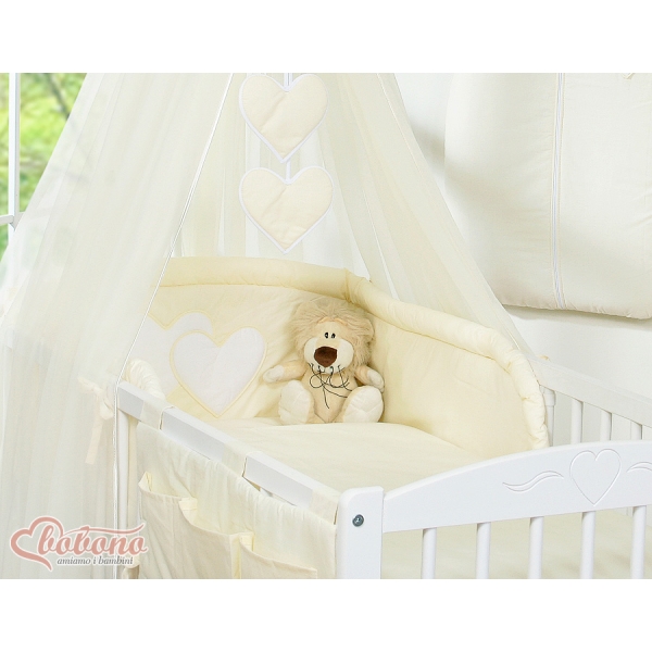 Set Biancheria da Letto con Zanzariera e Paracolpi 11 parti Creme Cuori