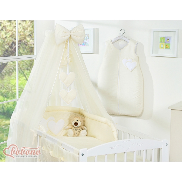 Set Biancheria da Letto con Zanzariera e Paracolpi 11 parti Creme Cuori
