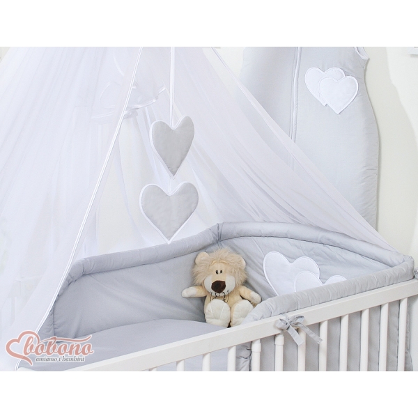 Set Biancheria da Letto con Zanzariera e Paracolpi 11 parti Grigio Cuori