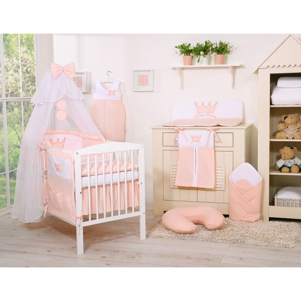 Set Biancheria da Letto con Zanzariera e Paracolpi 11 parti Rosa Cipria Little Prince/Princess