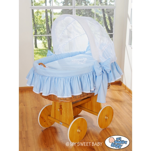Set Biancheria di Ricambio per Culla in Vimini 4 parti Blu