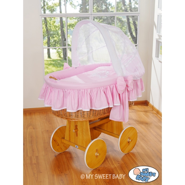 Set Biancheria di Ricambio per Culla in Vimini 4 parti Rosa