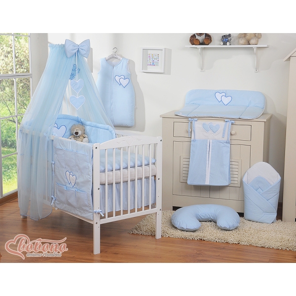 Set Biancheria Notte 7 parti Para Bambino Blu Cuori
