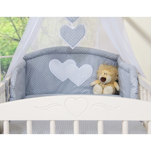 Set Biancheria Notte 7 parti Para Bambino Grigio Pois Bianchi Cuori