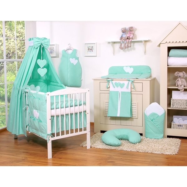 Set Biancheria Notte 7 parti Para Bambino Menta Cuori