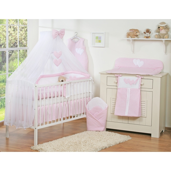 Set Biancheria Notte 7 parti Para Bambino Rosa a Scacchi Cuori
