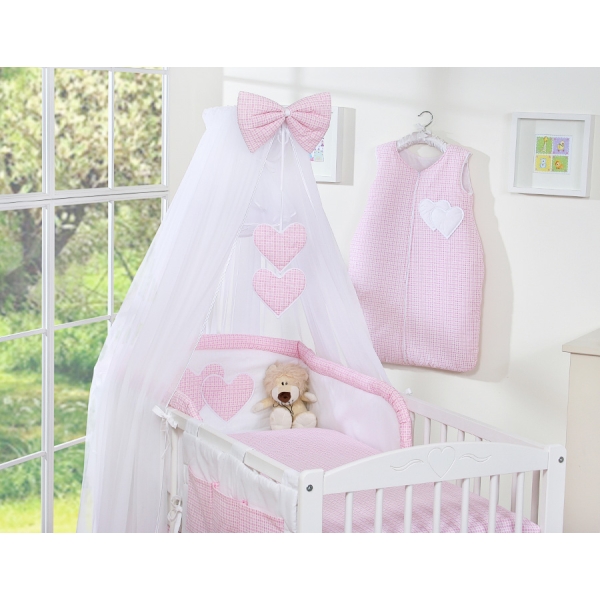 Set Biancheria Notte 7 parti Para Bambino Rosa a Scacchi Cuori