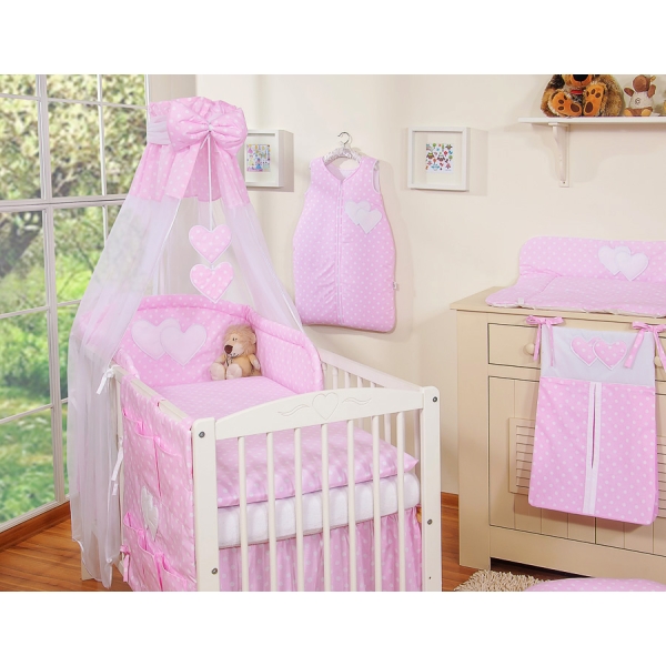 Set Biancheria Notte 7 parti Para Bambino Rosa Pois Bianchi Cuori