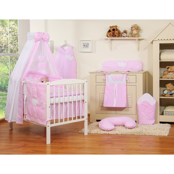 Set Biancheria Notte 7 parti Para Bambino Rosa Pois Bianchi Cuori