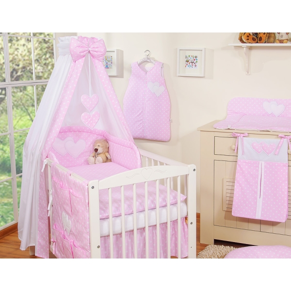 Set Biancheria Notte 7 parti Para Bambino Rosa Pois Bianchi Cuori