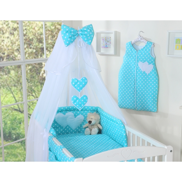 Set Biancheria Notte 7 parti Para Bambino Turchese Cuori