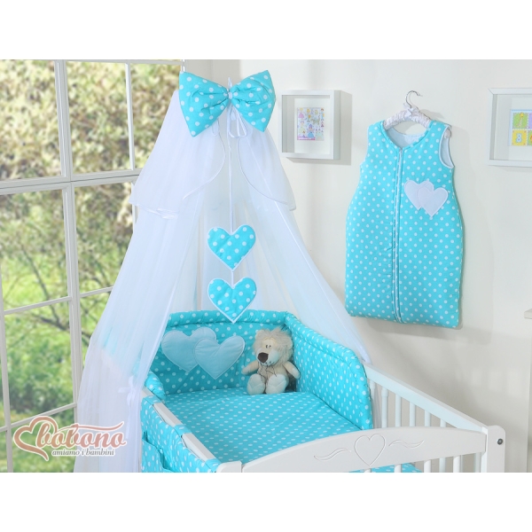 Set Biancheria Notte 7 parti Para Bambino Turchese Cuori
