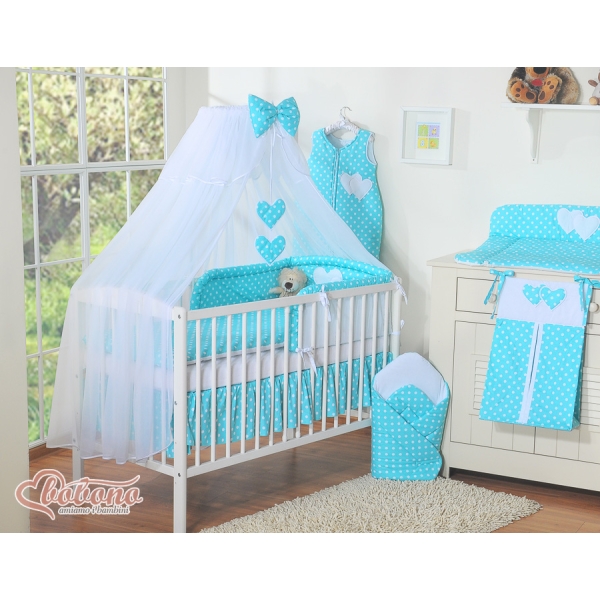 Set Biancheria Notte 7 parti Para Bambino Turchese Cuori