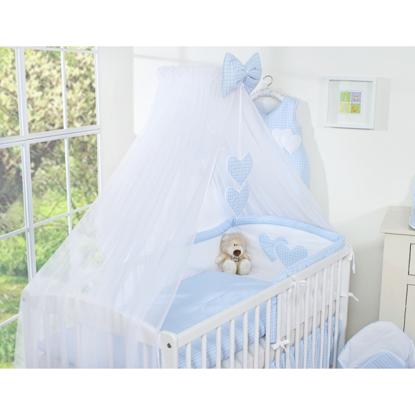Set Biancheria Notte 7 parti Para Neonato Blu a Scacchi Cuori